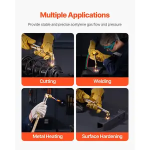 VEVOR Oxygen Acetylene Torch Kit, Gas Welding Cutting Torch Kit, 14PCS Portable Oxy Acetylene Brazing Set with 177'' Long Twin-Hose, Cutting Nozzle, 3 Welding Tips & Carry Case (without Gas Cylinder)