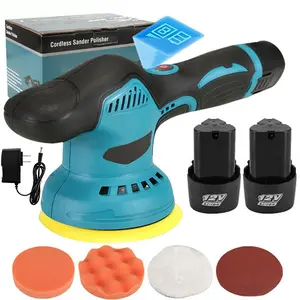 Cordless Car Buffer Polisher, 6 In Mini Buffer Polisher Kit with 2 Pack 12V Rechargeable Batteries,8 Variable Speed 2800-5500RPM Orbital Polisher for Car Boat Detailing, Polishing,Scratch Removing