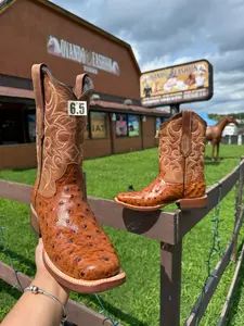 Men Square Toe Cognac  Boots