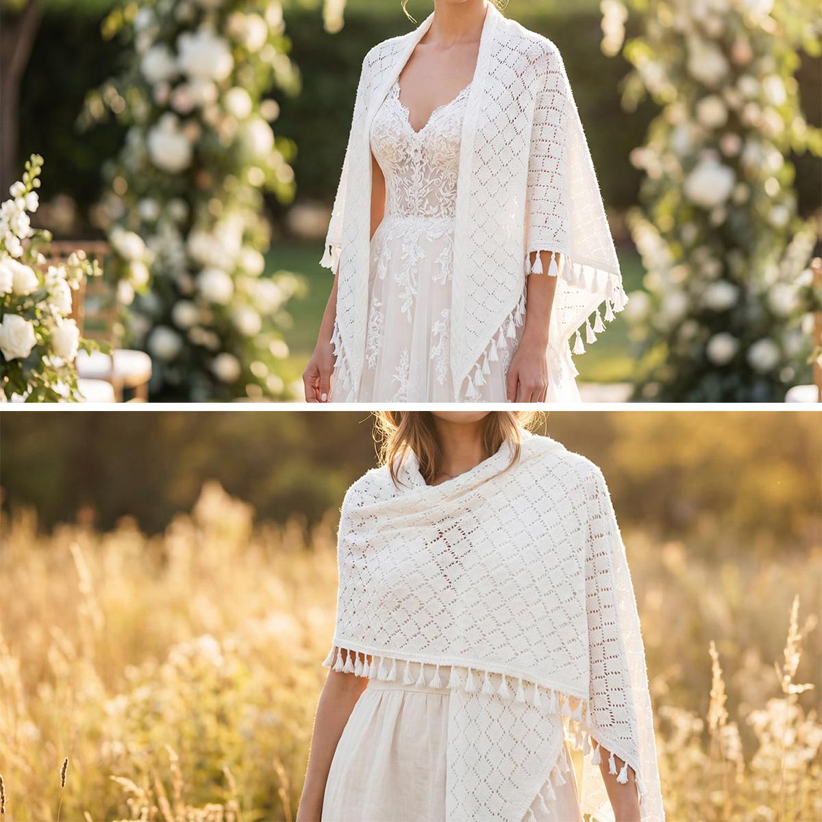 AWAYTR Women Knit Shawl Wraps Boho Fringe Crochet Hollow Poncho Scarf Shawls for Wedding AWAYTR Women Knit Shawl Wraps Boho Fringe Crochet Hollow Poncho Scarf Shawls for Wedding