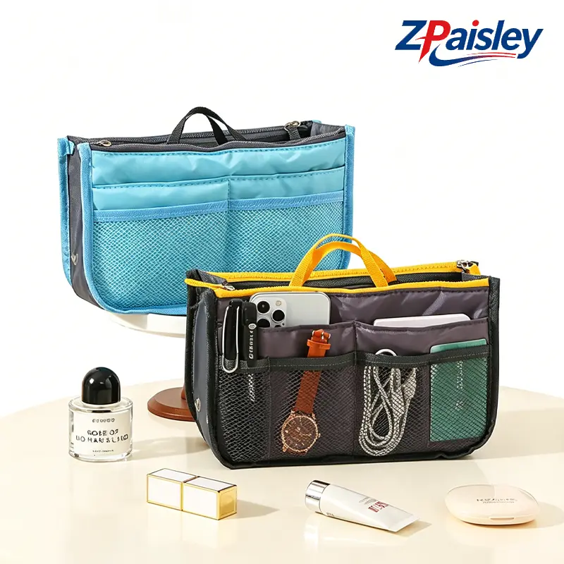 1Pc Multi-Pocket Purse Organizer Insert with Handle, Tote Bag Organizer with Mesh Pockets, Durable Handbag Insert Storage Pouch for Cosmetics Travel Daily Use