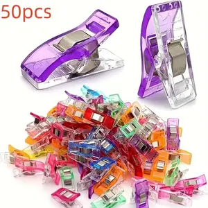50 Piece Plastic DIY Strong Clips Mini Sewing Clothes Clips Multi-Functional Photo Hanging Craft Safety Quilting Ring Binder Tool Set