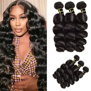 Loose Wave Bundles Straight Hair Bundles With 4x4 Closure Human Hair Bundles for Women Natural Black Loose Deep Wave 3/4 Bundles Human Hair Deep Curly Hair Bundles Burmese Curly Human Hair with Spriral End 3c4a Quick Weave