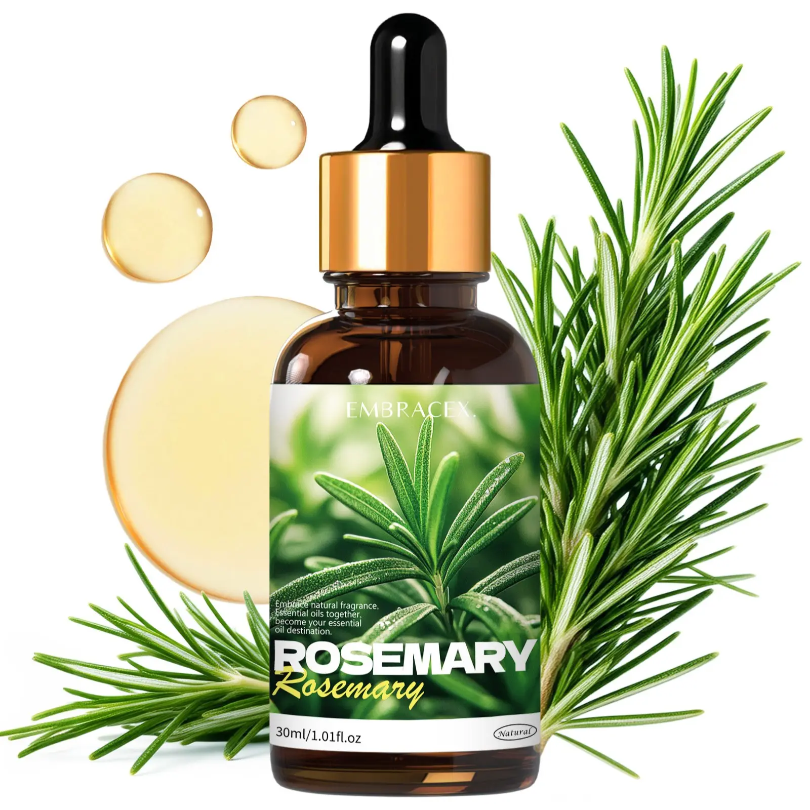 30ML Rosemary Essential Oils with Dropper, Alcohol-Free Long-Lasting Scent, Humidifier Diffuser, DIY Soap Candle Bath Car Air Freshener
