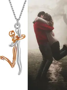 Personalized Hug Necklace, Custom Couple Necklace, Romantic Pendant Gift for Him and Her, Anniversary, Valentine's Day, Birthday (rose Gold-Silver Color)