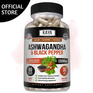Kaya Naturals Ashwagandha Root with Black Pepper - Maximum Strength 1300mg - Support Adrenal, Glandular Health - Mood Relief, Focus, Energy & Vitality for Men & Women - Traditional Wellness Herb – Easy-to-Take Capsules – 60 Count