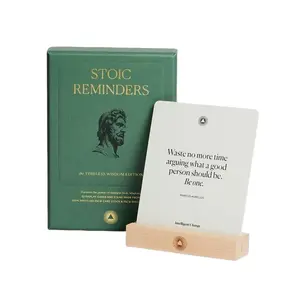 Stoic Reminders Inspirational Quote Cards With Beechwood Display Stand - Perfect Aesthetic Accessory For Your Home, Office Desk, and an Elegant Gift
