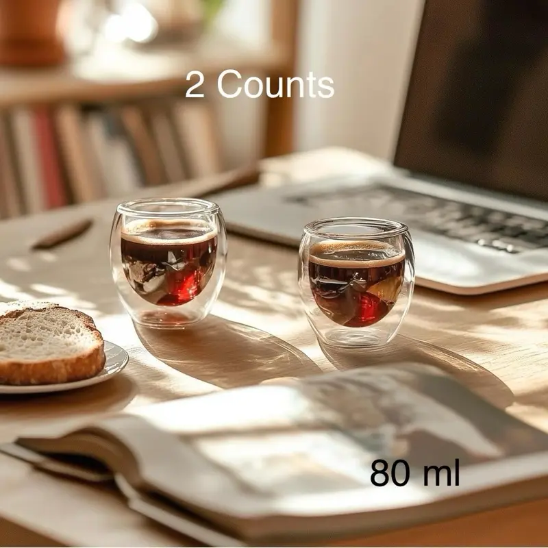 Double-Wall Glass Espresso Cups, Heat-Retaining & Finger-Burn Prevention Aesthetic Drinkware Set (2/4/6 Pieces)