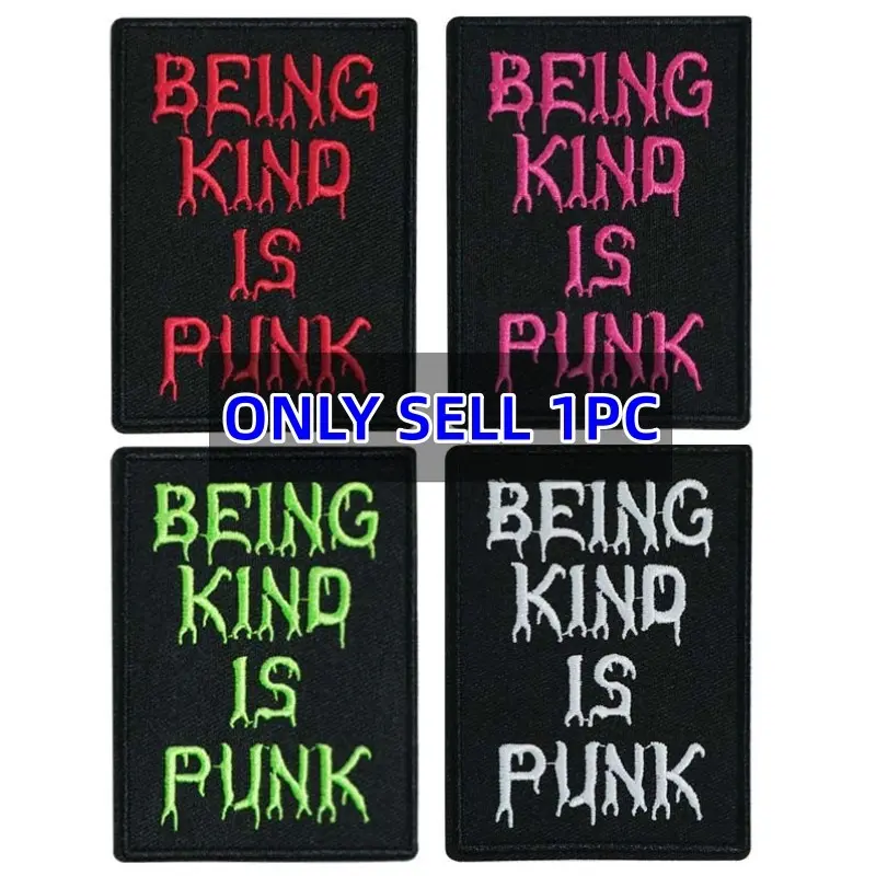 Being Kind Is Punk Embroidered Patch, Back Adhesive Iron-On, Suitable for Clothes Jackets Hats Accessories, Decorative Fabric Repair, Embroidery Patches