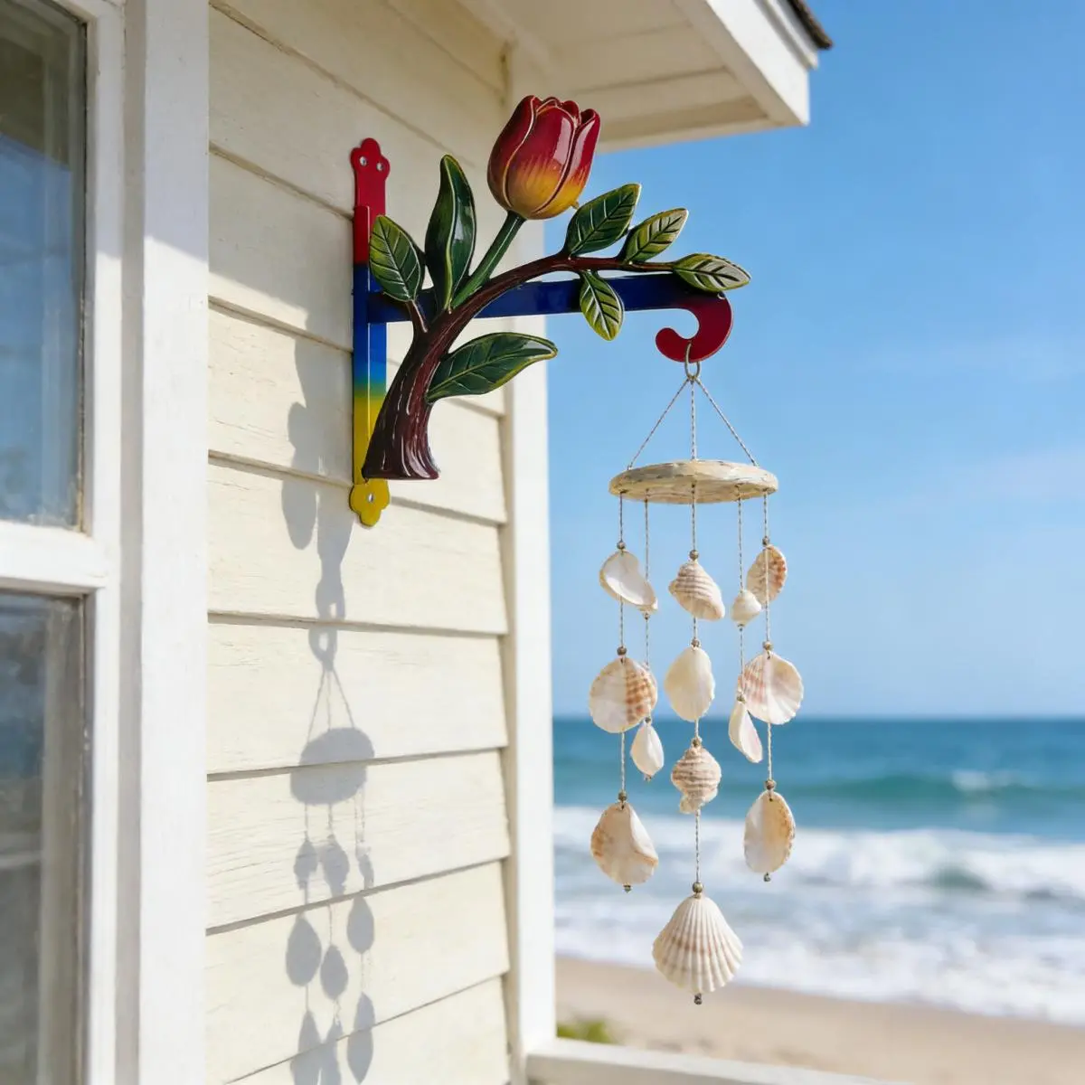 Hangable Hand-Painted Tulip Metal Wall Mount Bracket - Multicolor Floral Branch Hanging Hook, Weatherproof Home Decor for Bird Houses, Flower Baskets, Outdoor Farmhouse Spaces