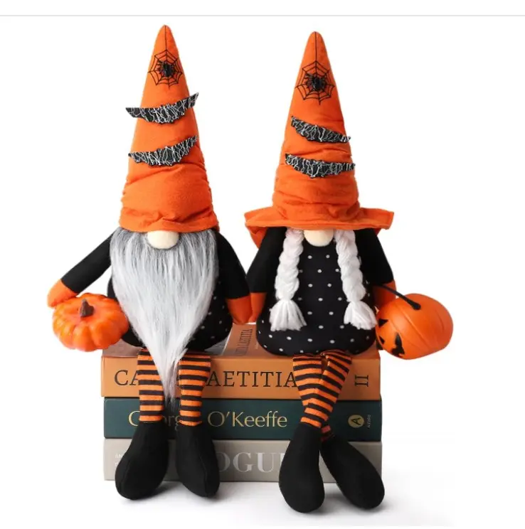 2PCS Halloween Gnome Plush Decorations, Handmade Scandinavian Tomte - Pumpkins Bats Home Tabletop Elf Gnomes Decor Ornaments - Boo (Halloween- Style A)