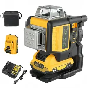 DW Style DW089LG Laser Level 12 Lines 3 Sides 360 Degrees Green Beam 12V Lithium Battery Outdoor Leveling Tool Set with Impact Wrench & Welder Machine Precision Portable