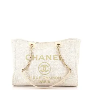 Pre-owned CHANEL Raffia Tote Bags REBAG Deauville Tote with Glitter Detail Small by Rebag