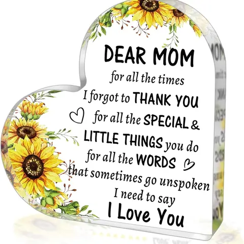 DUJO Custom Heart Acrylic Sign for Mother's Day - Personalized Gift for Mom  - Engraved Keepsake, Sentimental Home Decor, Mothers Day Gifts for Mom from Daughter Son