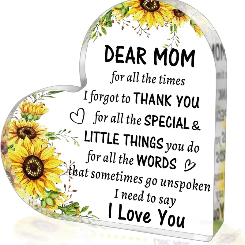 DUJO Custom Heart Acrylic Sign for Mother's Day - Personalized Gift for Mom - Engraved Keepsake, Sentimental Home Decor, Mothers Day Gifts for Mom from Daughter Son