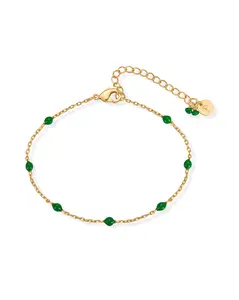PAVOI 14K Gold Plated Enamel Beaded Bracelets for Women - Colorful Dainty Bead Bracelet - Boho Festival Green Jewelry Gifts
