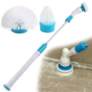 Electric Spin Scrubber Turbo Scrub Cleaning Brush Cordless Power Brush Floor Scrubber with Adjustable Stretchable Arm 3 Replaceable Bathroom Scrubber Cleaning Brush Heads for Tile, Kitchen, Floor