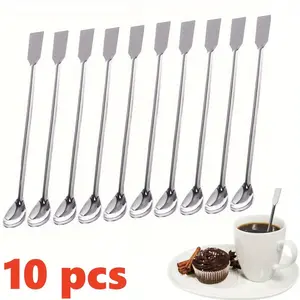 10Pcs/Set 2-in-1 Multipurpose Sampling & Mixing Spoons,Stainless Steel Lab Spatulas,Ideal for Chemistry & Medicine Testing,Hand Tools Kits,Tools & Hardware
