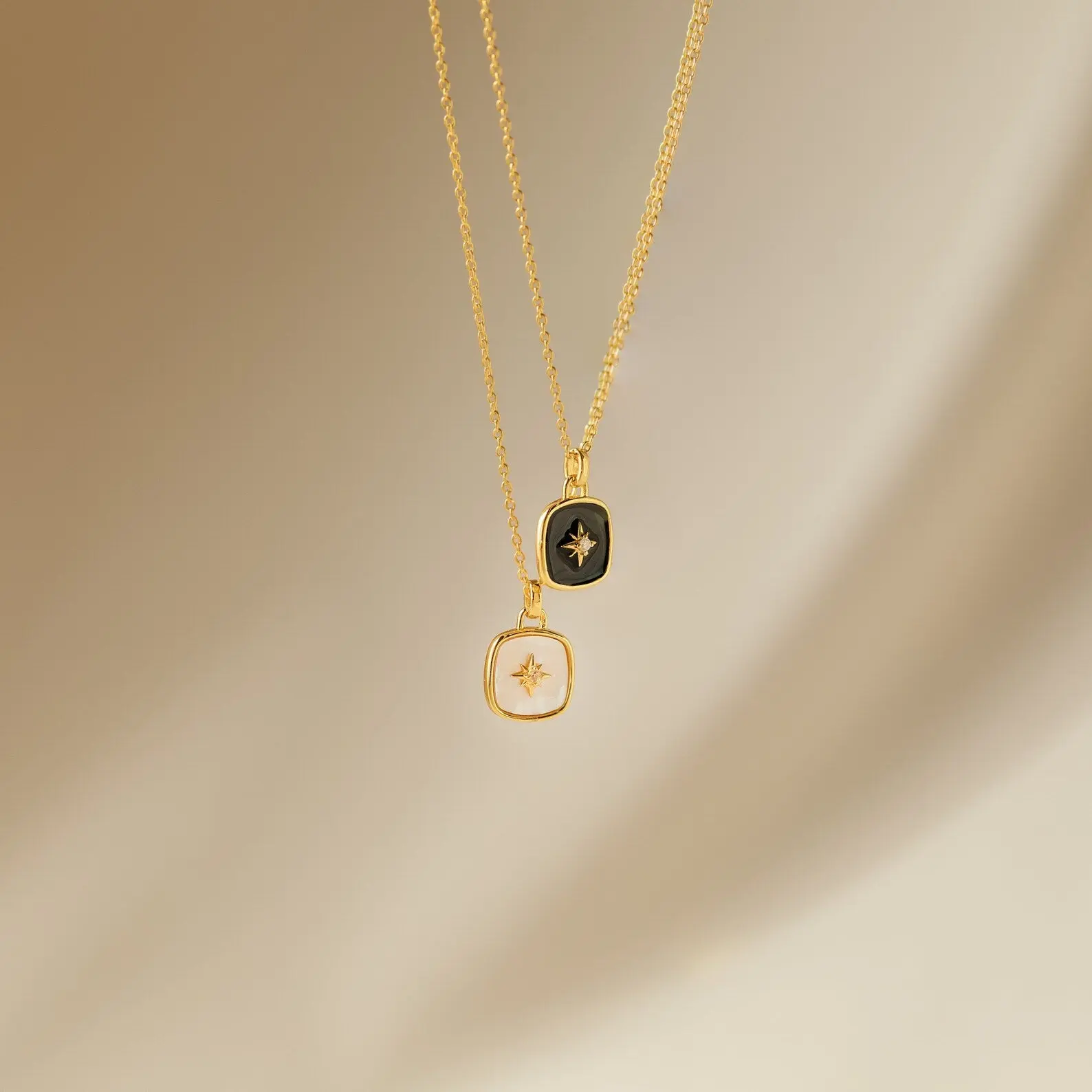 Hermoine Pendant Necklace by Caitlyn Minimalist - Dainty North Star Diamond Pendant Necklace in Mother of Pearl or Black Enamel - Celestial Jewelry - Best Friend Gift