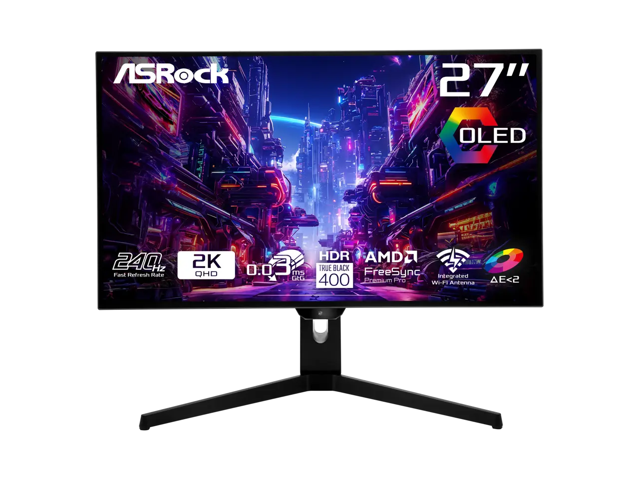 ASRock Phantom Gaming 27" QHD 2K 1440P 240Hz 0.03ms (GTG), 99% DCI-P3 with 129% sRGB Color Space, 2 x HDMI 2.1, 2 x DisplayPort 1.4, OLED Gaming Computer Monitor PGO27QFS