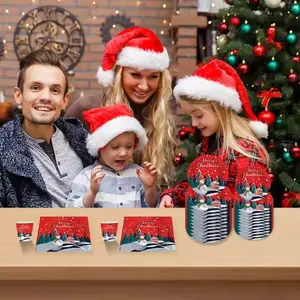 Stamping Christmas Party Tableware Set Paper Plate Paper Cup Thin Paper Collection