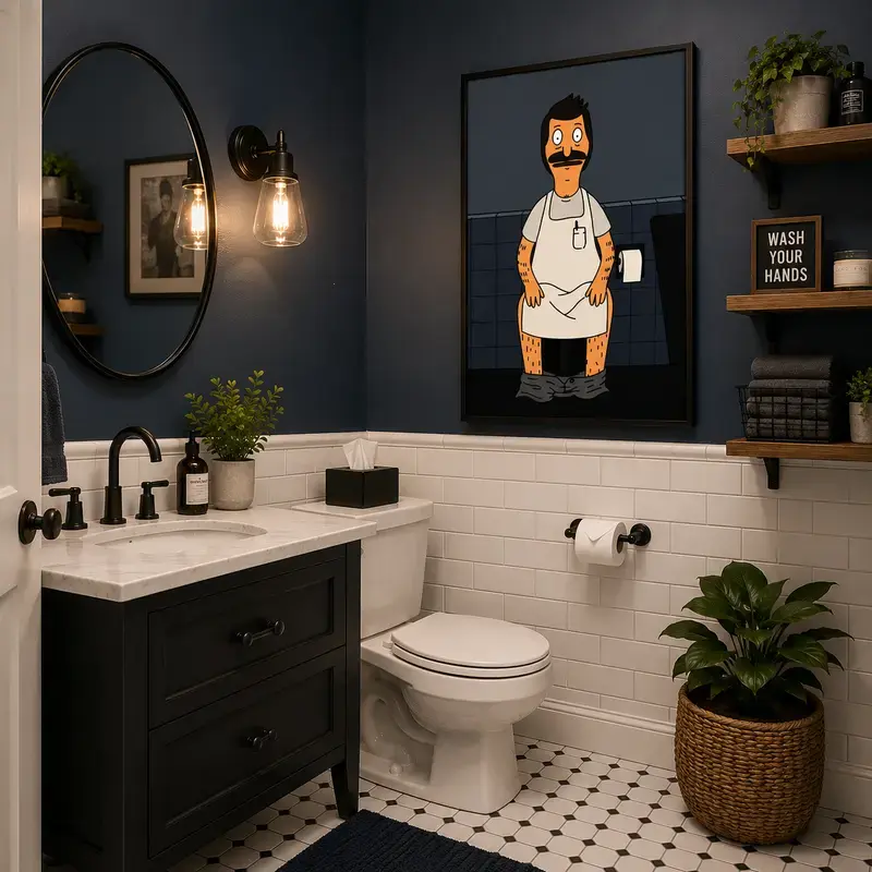 1PC Lightweight Bob's Burgers Belcher Bathroom Scene Framed Canvas Print - Funny TV Show Wall Art Decor with Characters, Ready-to-Hang Abstract Face Design for Living Room, Home Decor Poster & Print