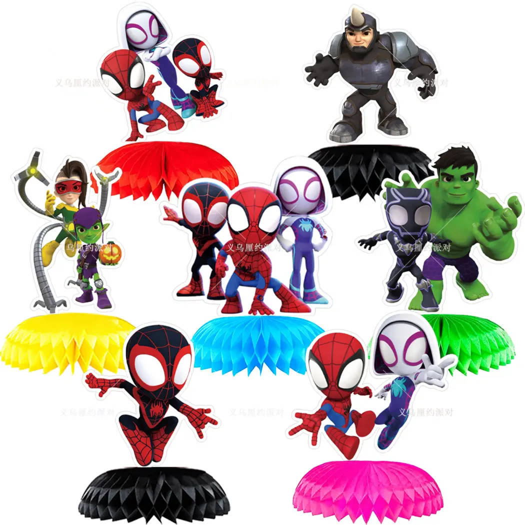 Marvel Spider‑Man and Friends Honeycomb Ornaments, 7‑Pack Paper Party Decorations for Birthday Themed Party Supplies