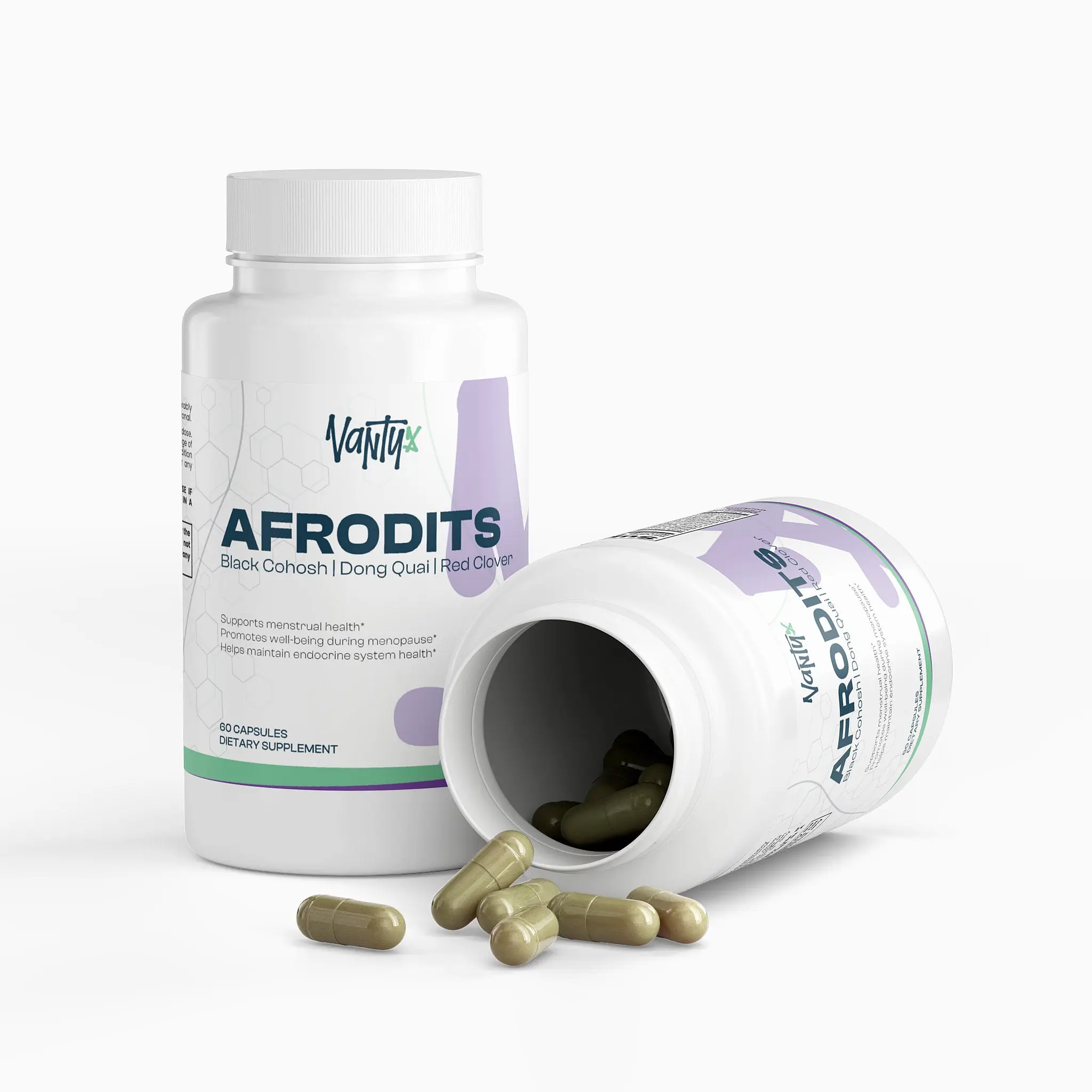 Vantyx Afrodits — Black Cohosh, Dong Quai, Red Clover & Chasteberry Blend · 60 Capsules