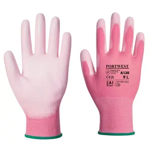 A120 Work Gloves PU Palm Dipped Abrasion and Tear Resistant Pink, Medium