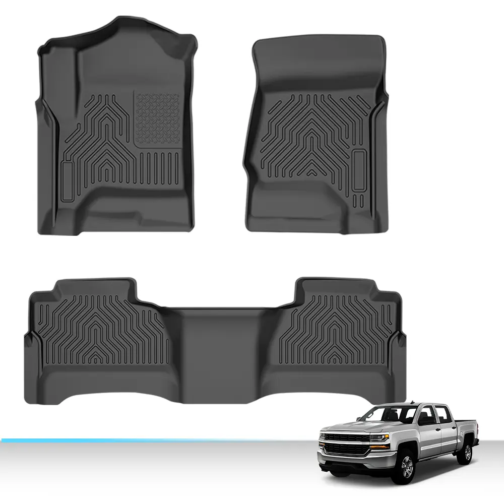 G-PLUS Synthetic TPE Floor Liners for 14-18 Chevy Silverado/GMC Sierra 1500 2500HD 3500HD Crew Cab, Laser Scanned Vehicle-Specific Flush Fit, All-Weather, Waterproof, Anti-Slip, Stainproof, Easy to Clean, Odor Resistant Car Accessories, Cars Accessories