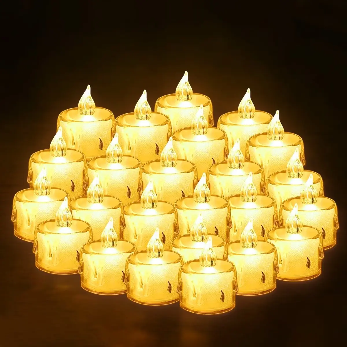 Rirool 24-Pack 100% Flameless LED Tea Lights, 1.5" x 2" Warm White Battery-Powered Lanterns for Table Centerpieces