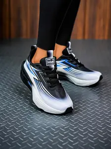 Men's Breathable Mesh Running Shoes, Shock-Absorbing Responsive Sneakers, Lightweight Non-Slip Gradient Color Running Shoes