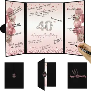 Rose Gold 40th Birthday Party Decorations for Women Happy 40th Birthday Alternative Signature Guest Book Black Pink 40 Birthday Signing Card Board Party Supplies Cheers to 40 Years Old Gift Set