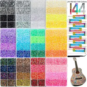 24/48/60/144-Color Resin Rhinestones for Crafting with Tweezers, Assorted 3mm Non-Hotfix Flatback Gems, Sparkling Crystals for Clothing, Tumblers, Mugs, Shoes, Fabric Decor, Art Creation Supplies.