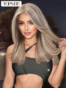 Topshe 18 Inch Mixed Hair Pre-Cut Snow Lace Front Wig, Dipped, Easy Styling, Voluminous Effect, Lightweight Natural Look, Lace Closure Wig