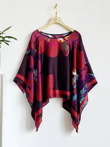 French Luxurious Floral Print Silk Feel Shawl, Windproof Sandproof Soft Scarf Wrap, Fashionable Versatile Shawl for All Seasons, Boho Style Scarf