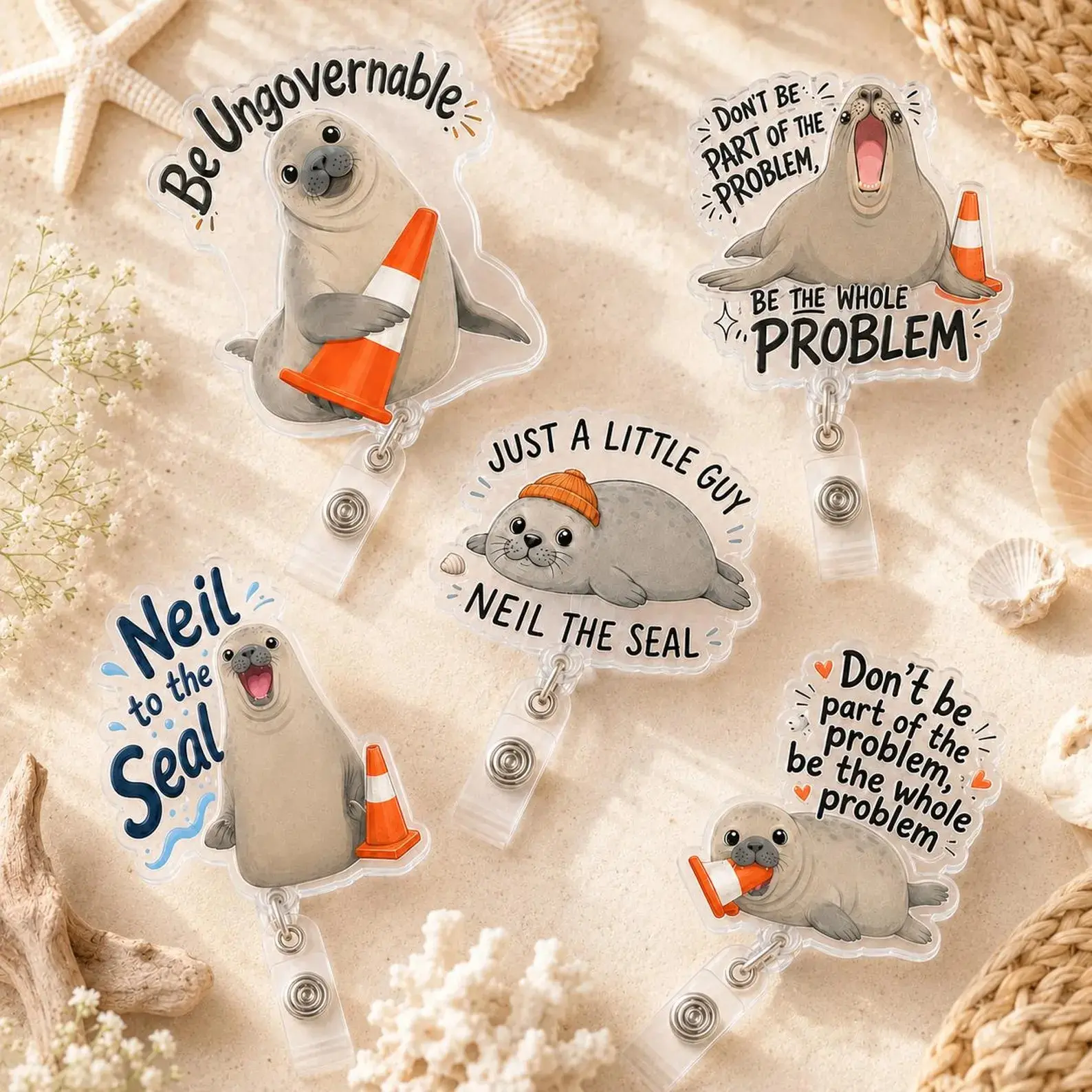 Neil the Seal Badge Reel, Funny Be Ungovernable Neil The Seal Retractable ID Holder, Meme Seal Nurse ID Holder