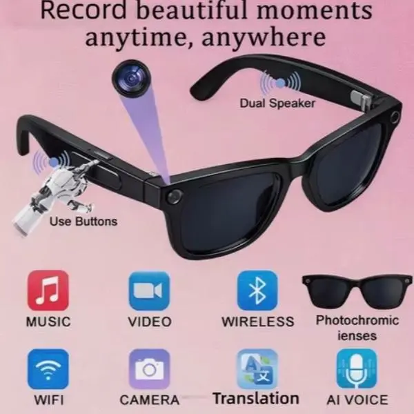 4K Camera Glasses with AI Smart Features That Support Real-Time Translation And Object Recognition, Open-Ear Audio, Ultra-Light Design, And Up to 8 Hours of Battery Life for Outdoor Cycling, Work, Travel