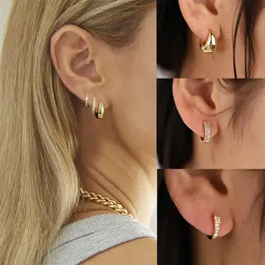 Women's Hypoallergenic Cartilage Earrings, 3 Pieces Delicate 14K Gold Plated Drop Earrings, For Multiple Piercings, Women's Jewelry Set