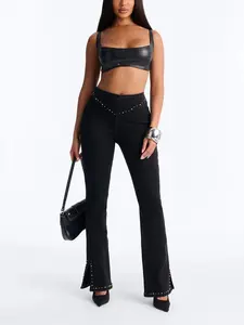 After Midnight Embellished Stretch Flare Jeans - Black