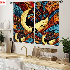 2D Flat 2Pcs African Woman Portrait Pattern Curtains for Living Room Bedroom Spring Refresh Decor High Definition Digital Printing Vibrant Bohemian Style All-Season Home Indoor Decoration