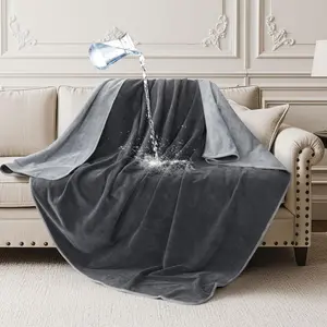 Waterproof Throw Blanket for Couch: Reversible Leakproof 40" x 60", Soft Flannel & Coral Fleece Stain-Proof Blanket for Sofa Cover, Pet Accidents, Travel, Grey