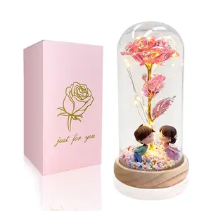 Glass-Covered LED Glowing Rose, Couple's Decorative Piece, Powered by AAA Batteries, Perfect for Romantic Valentine's Day, Anniversary or Birthday Gifts for Mothers, Girls, or Girlfriends, Warm Glow Atmosphere for Home Desktop Decor