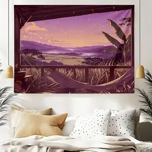 Scenic Landscape Photo Purple Linen Tapestry - Stylish, Lightweight, Draping Wall Cloth Mat Home Decor for Bedroom Headboards, Living Room Sofas