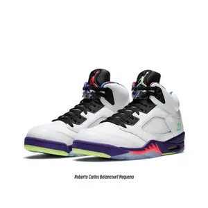 White Smooth Leather High-Top Retro Basketball Shoes with Purple Rubber and Fluorescent Green Sawtooth Midsole in Mismatched Colorway