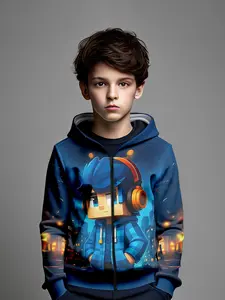 Boys' Casual Long Sleeve Zipper Hoodie, 3D Printed Graphic Sweatshirt, Fall & Winter Fitted Pullover for Kids Outdoor Activities, Cute Gift Sweatshirt