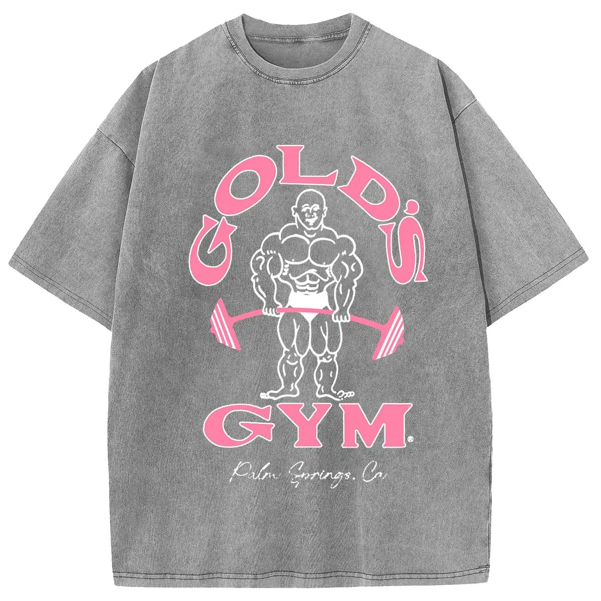 Holafish Oversize Acid Wash Vintage GOLD‘S GYM T-Shirt, Heavyweight Cotton Streetwear graphic vintage tees Menswear Crewneck Tshirt