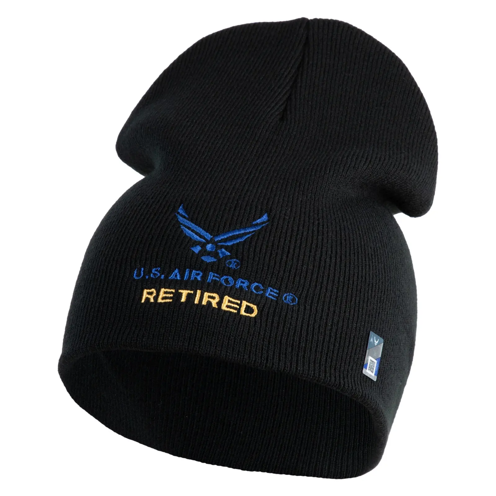 US Air Force Retired with Wing Symbol Embroidered 8" Short Beanie