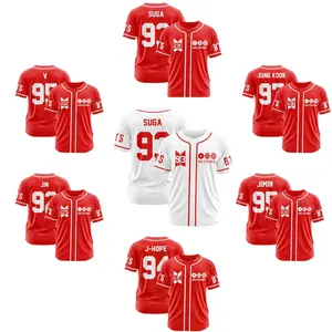 Korean Pop Fan Inspired Baseball Jersey Red Button Up Sport Shirt K-Style Idol Fan Apparel Casual Streetwear Athletic Jersey Gift for Fans