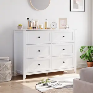 6-Drawer Modern Dresser – Wood Chest, Metal Knobs – Holds 48" TV – For Bedroom, Nursery, Living Room, Entryway, Hallway